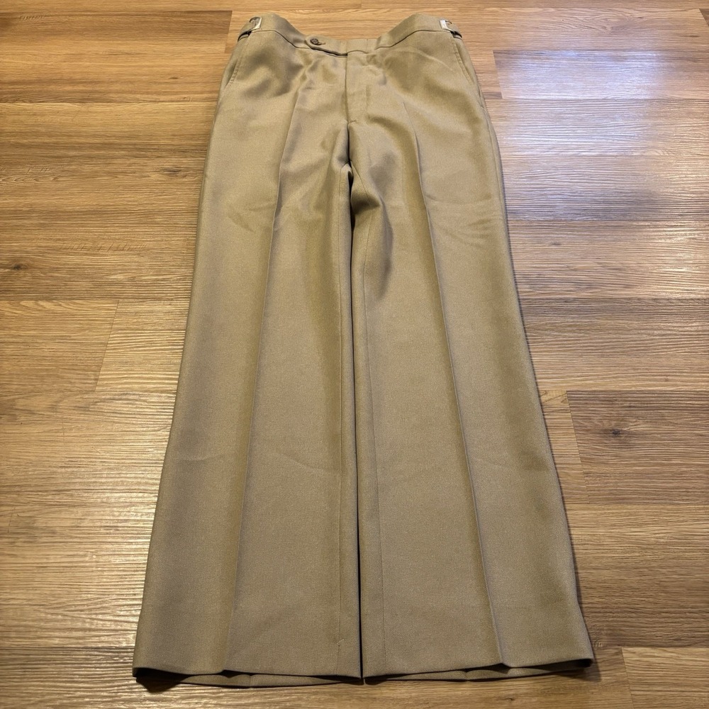 Vintage 70s Higgins Slacks Mens 34x32 Tan Straight Leg Trousers Talon Zip Retro